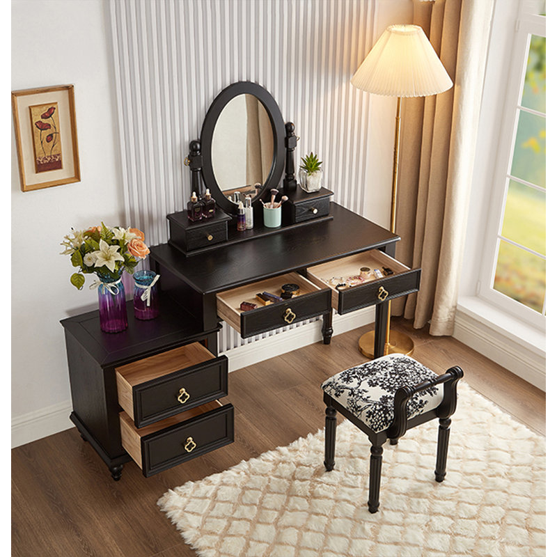 Meuble-lavabo de luxe français en bois massif avec commode de maquillage