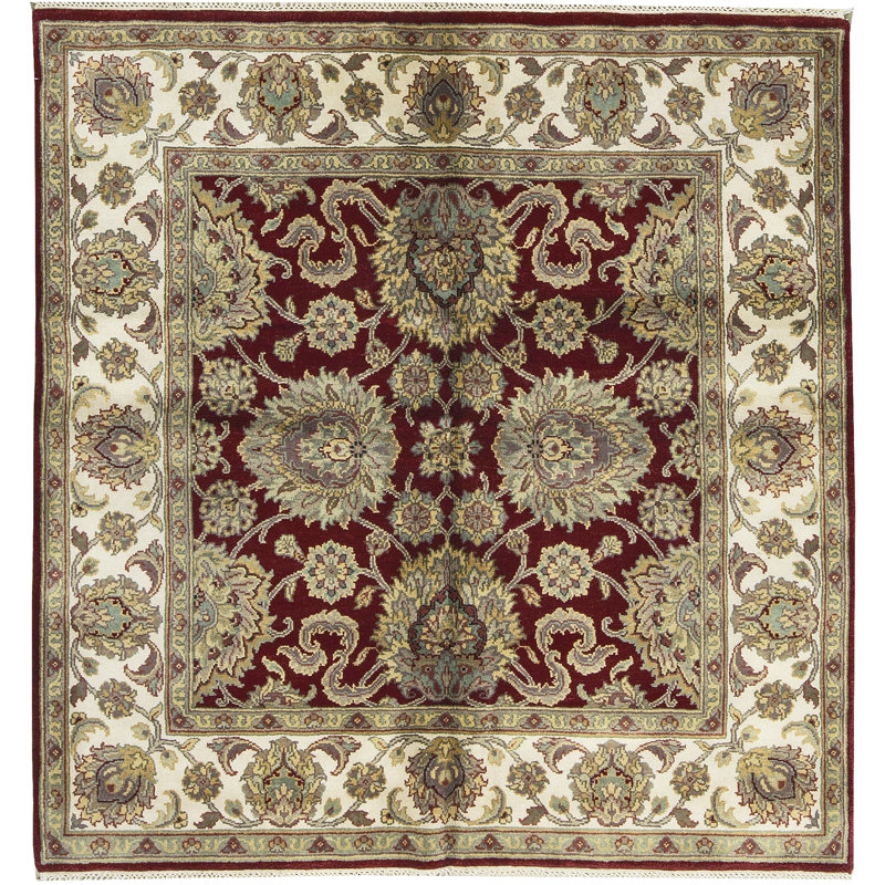 Hand-Knotted High-Quality Red and Ivory Square Area Rug