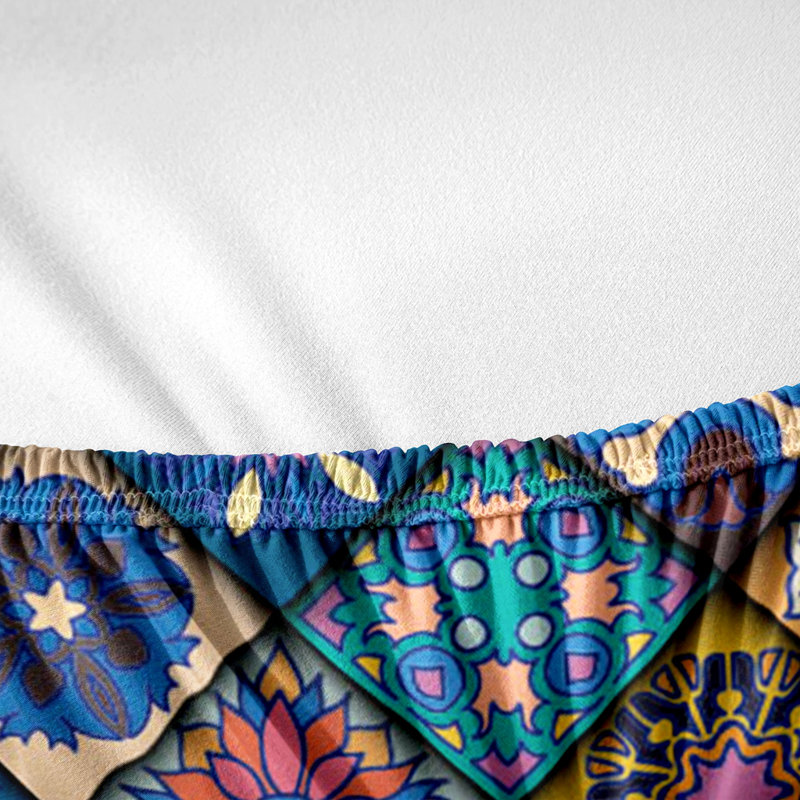 Housse extensible pour canapé deux places, motif patchwork bleu bohème, avec attaches, 100 % microfibre de polyester, 185 cm de large, lavable à la machine