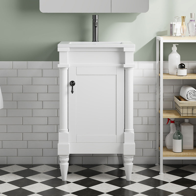 Meuble-lavabo mural moderne de 18 pouces avec lavabo, conception élégante pour un gain de place et un entretien facile.