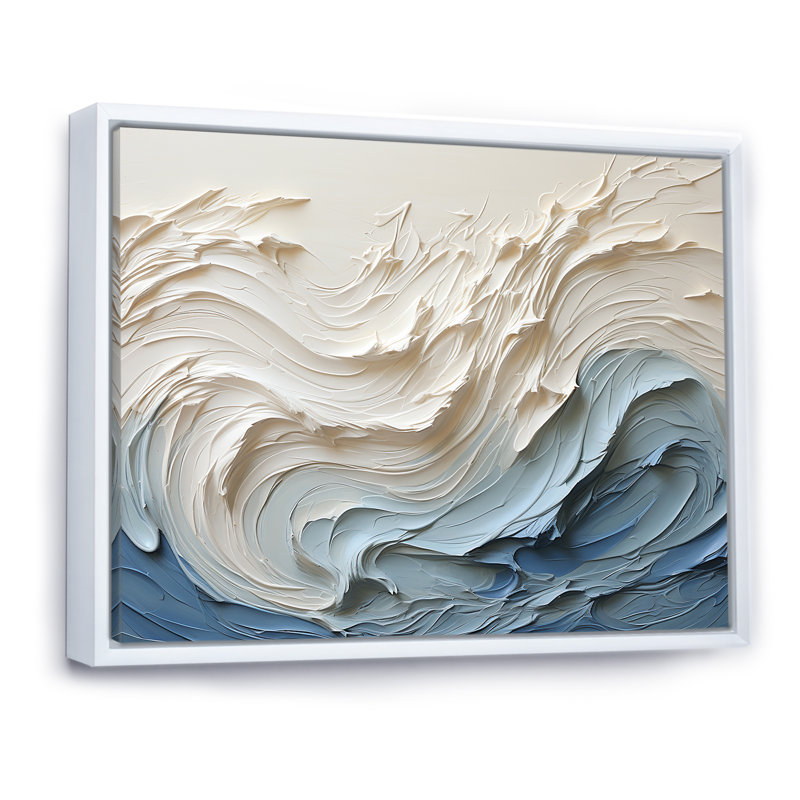 «White and Blue Wave Papercut Style - Coastal Waves», reproduction d'art sur toile (sans texture), H 34 po x l 44 po, Blanc
