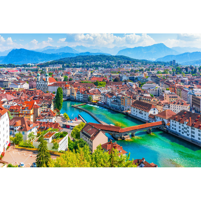 Vue aérienne de Lucerne, Suisse - Photographie sur toile tendue, H 20 po x l 30 po