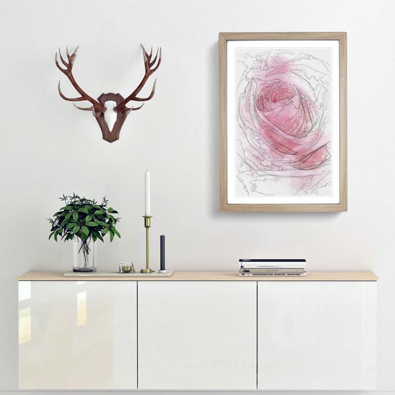 Pink Rose Petals - Framed Print, 60cm H x 40cm W x 2cm D, Oak