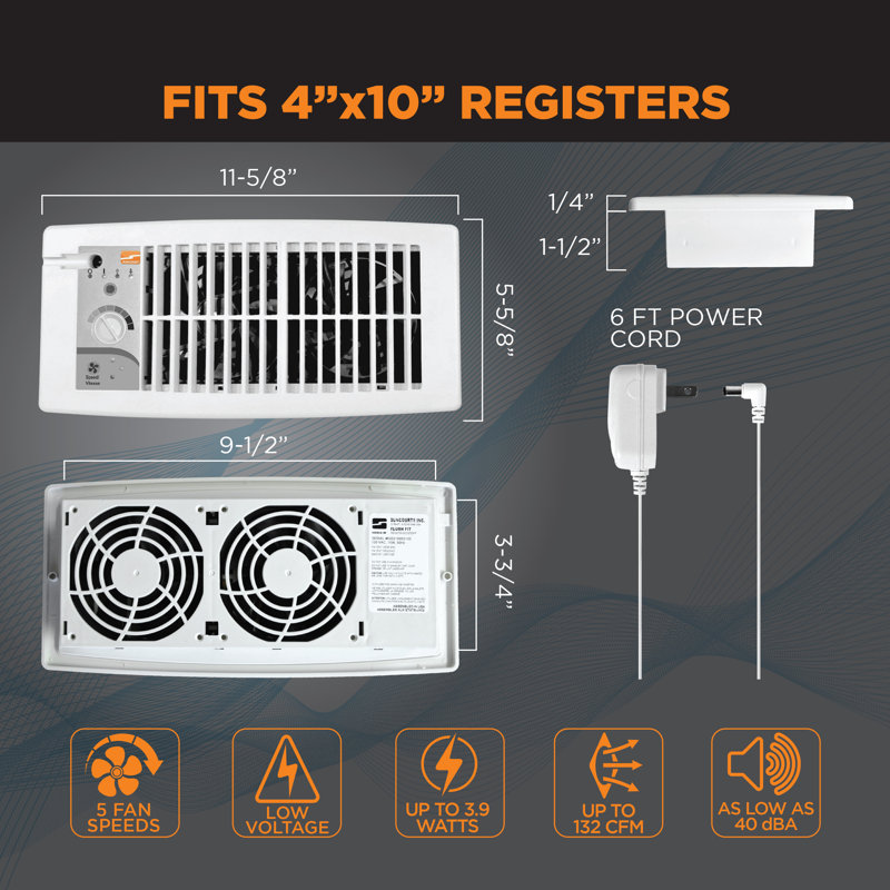 Register Booster Fan, 2.25" H x 13.75" W x 6", White
