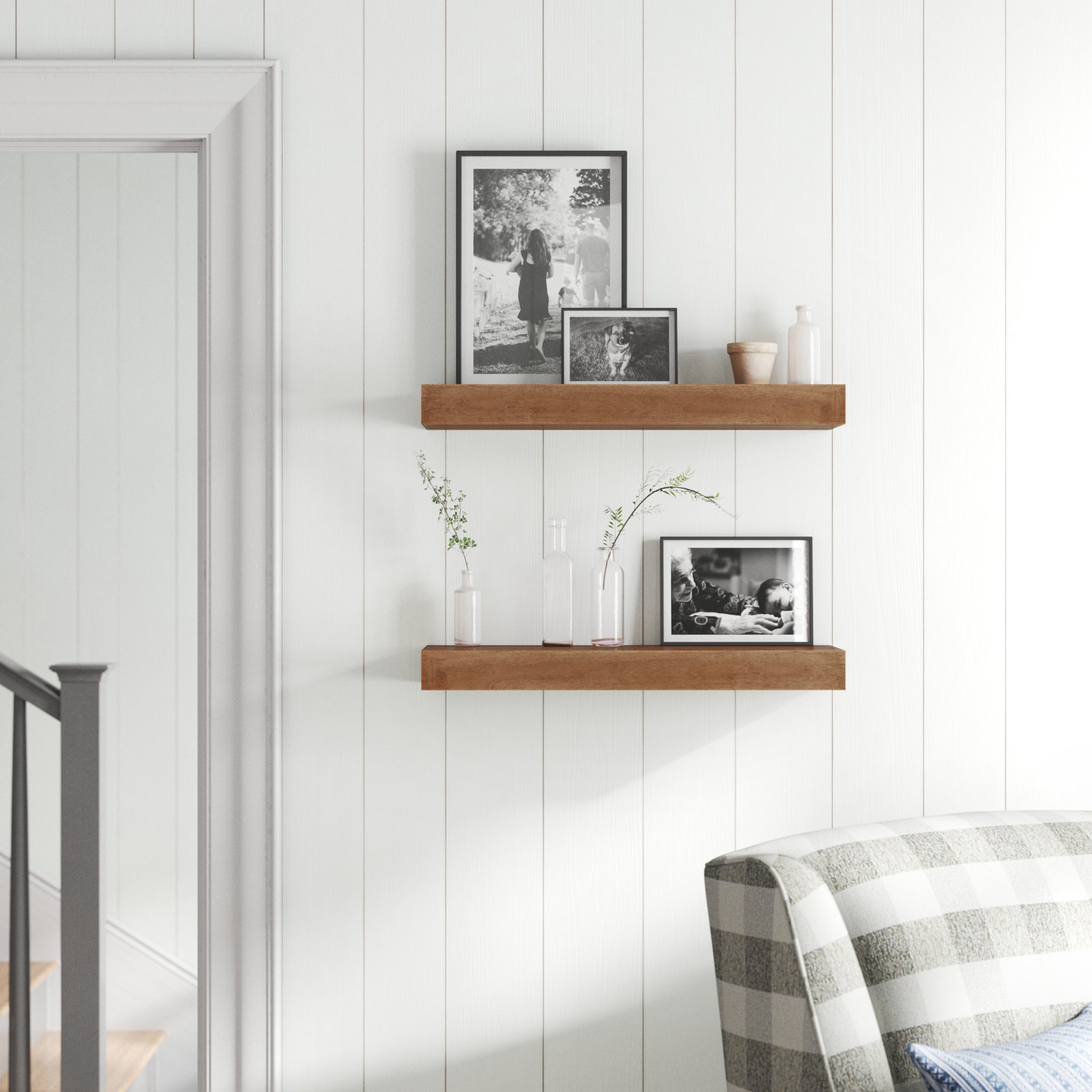 Jeremiah 2 Piece Picture Ledge Wall Shelf, Rustic Brown, 2.3" H x 24" W x 8" D