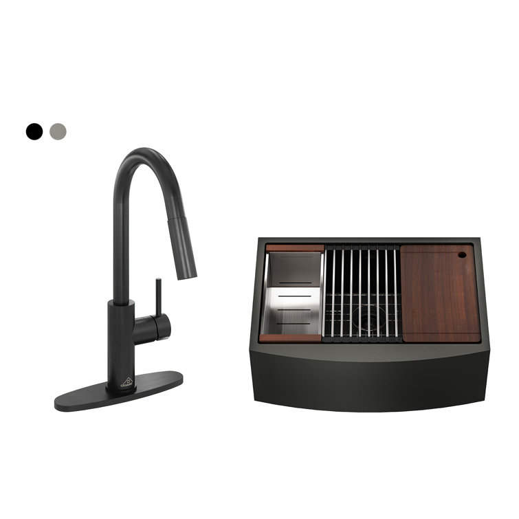 Hotis 33 Inch Black Farmhouse Sink, 304 Stainless Steel Nano Kitchen Sink, Modern Drop-In Single Bowl Apron Front Sink, Workstation Kitchen Sink With - 2
