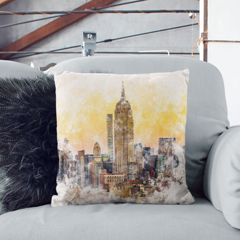 New York Skyline Cushion with Filling, 55cm H x 55cm W x 20cm D, White