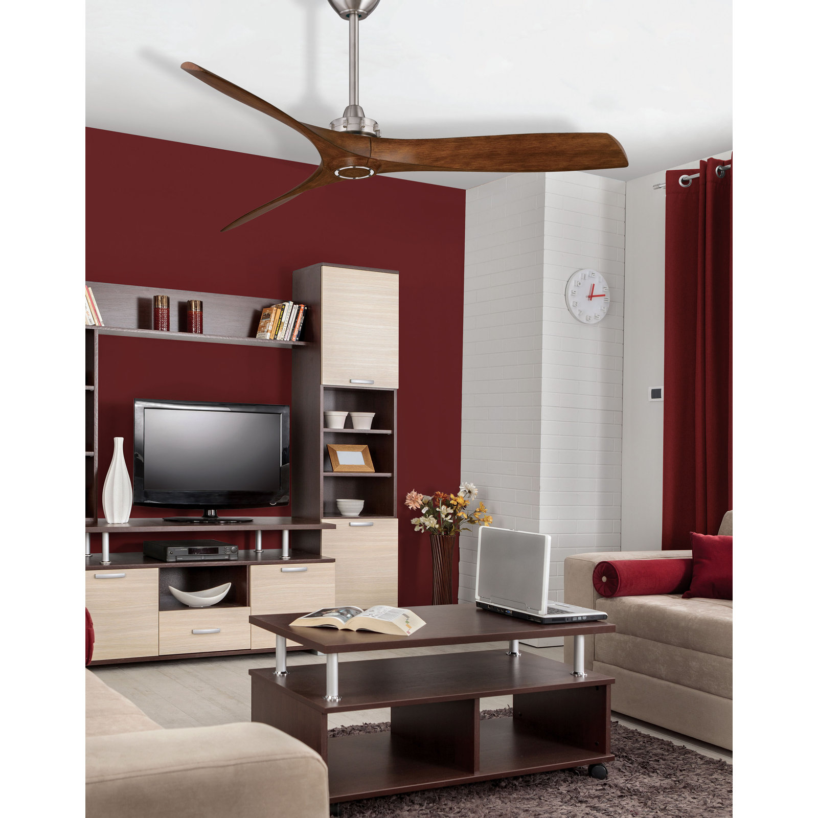 60" Ceiling Fan, Brushed Nickel/Distressed Koa