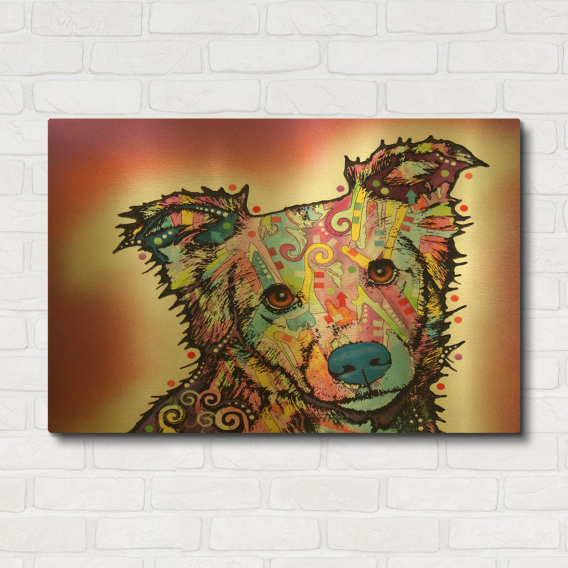 «Collied» par Dean Russo, art mural en métal doré, 36 po x 24 po, 36 po x 24 po