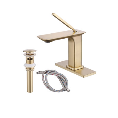 Weshi Brushed Gold Single Handle Bathroom Vanity Faucet, Lead-Free Solid Brass Sink Faucet with Pop-Up Drain Assembly, 1 or 3 Hole Installation