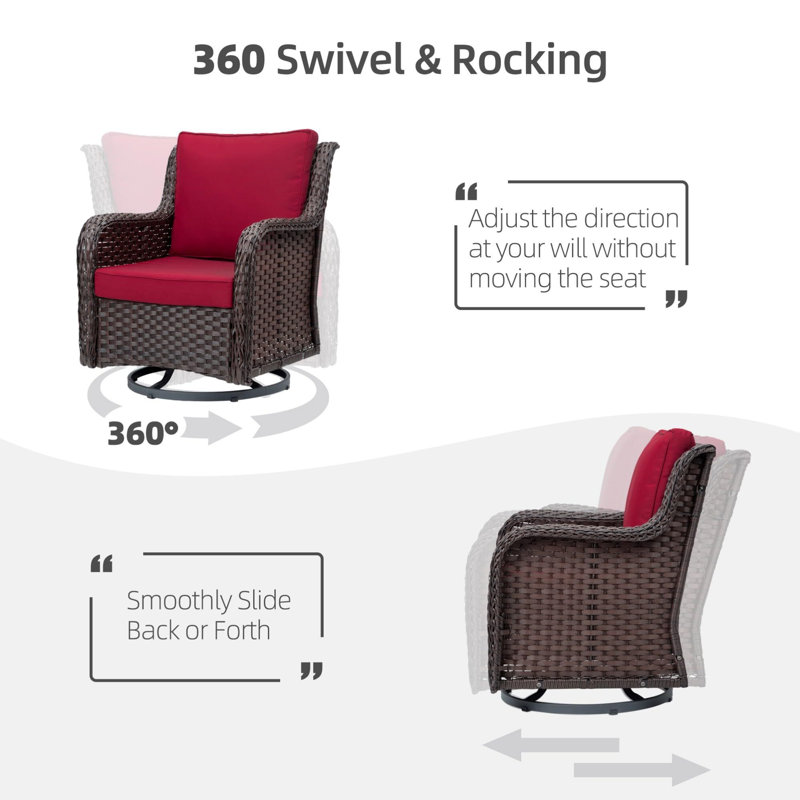 Fauteuil de salle à manger d'extérieur en osier avec coussin Celiyah, Similicuir rouge clair