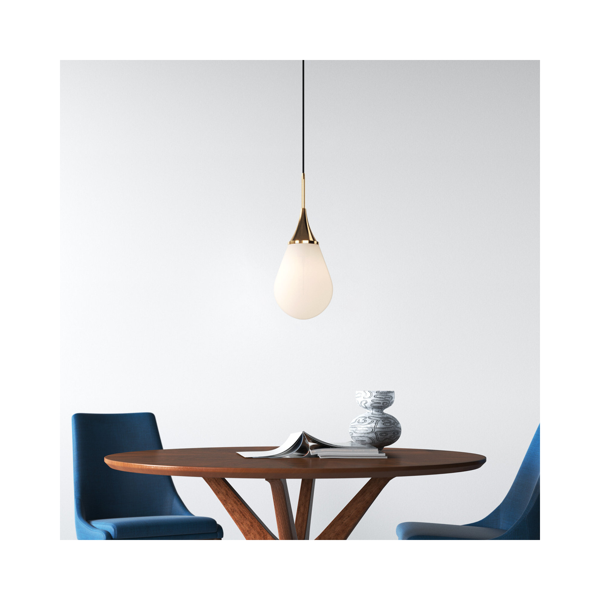 Hoye Single Light Glass Dimmable Pendant, Gold, White, 19.12"H x 7.63"W x 7.63"D
