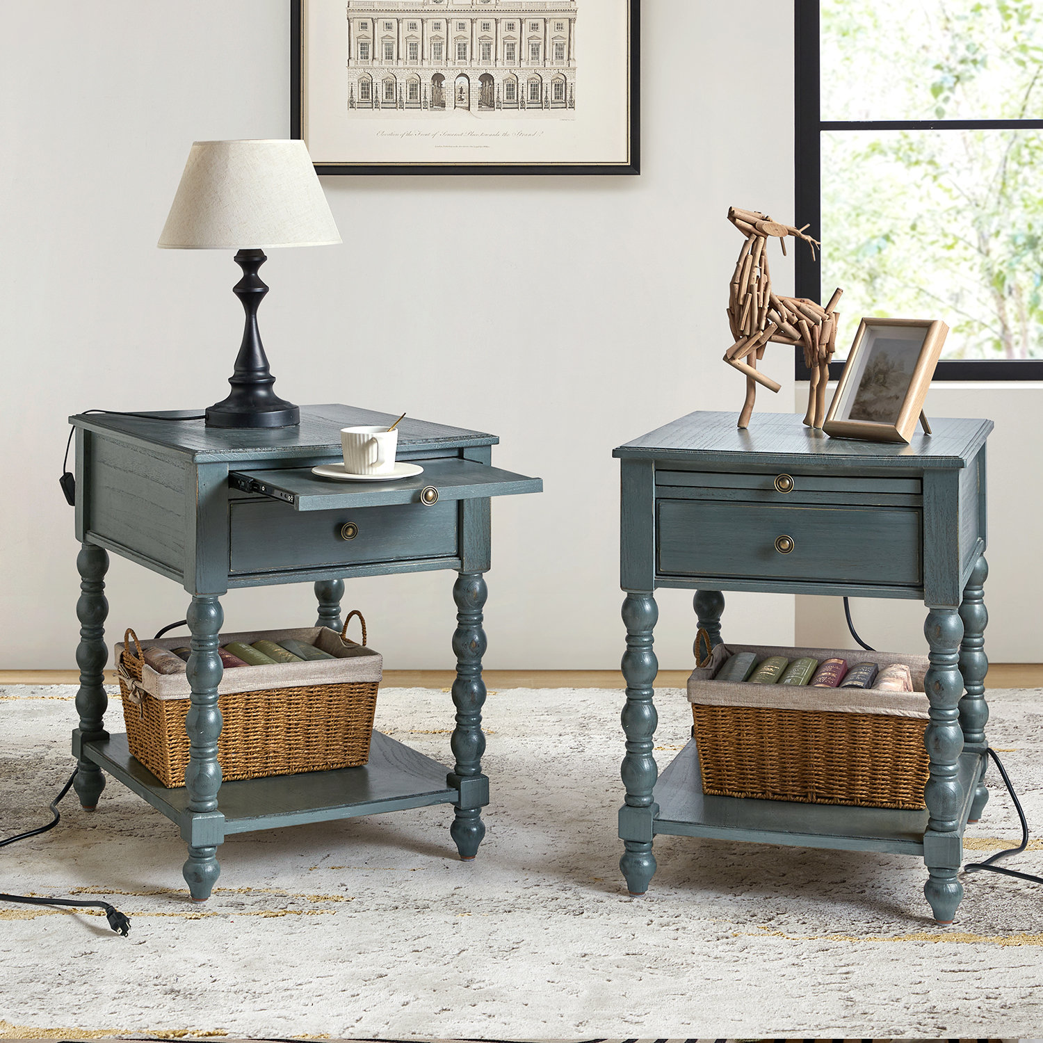 Dziekan 26" Solid Wood End Table Set with Charging (2)