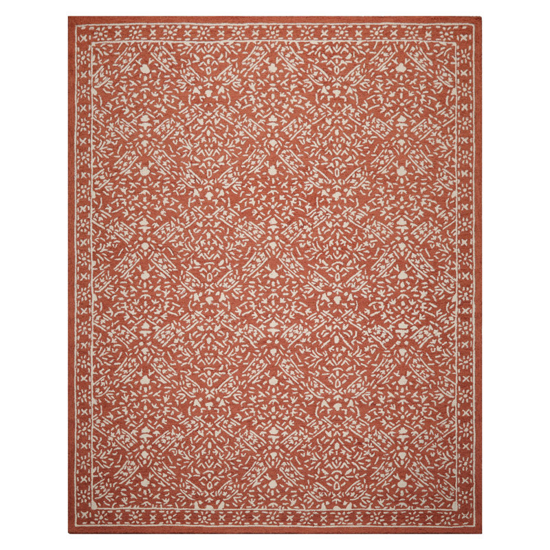 Terracotta Wool Transitional Rug with Full-Field Hooked Pattern, Rectangle 8' x 10'