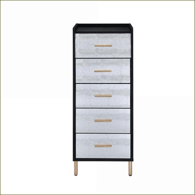 Armoire à bijoux avec 4 tiroirs, miroir de coiffeuse | Noir + argent | Bois et métal