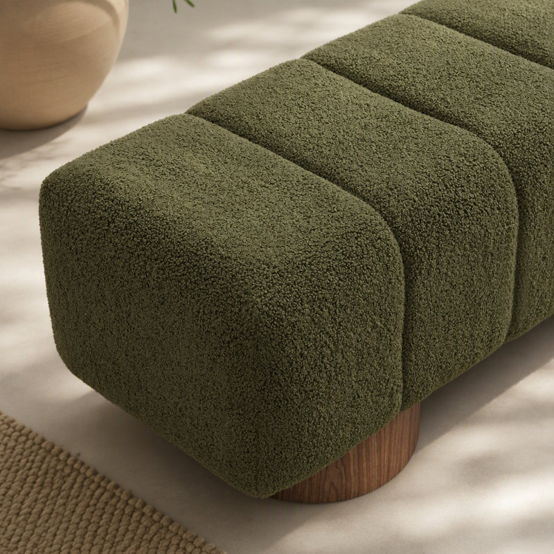 Chenille Upholstered Bench, Green