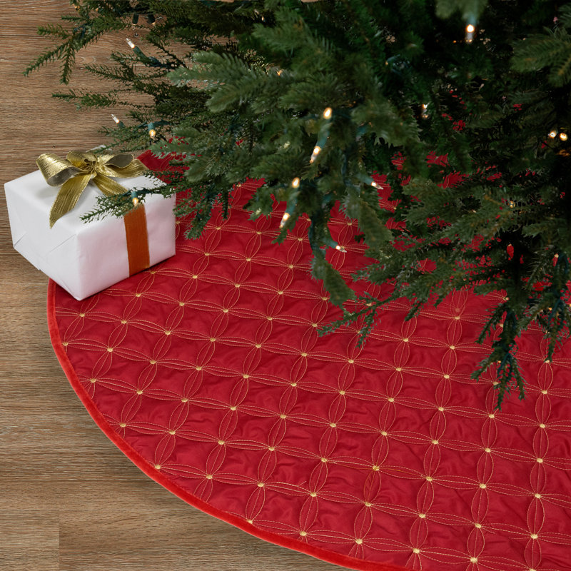 60" Red Quilted Velvet Christmas Tree Skirt