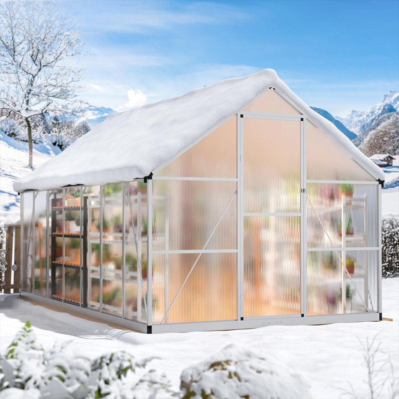 8 ft. W x 14 ft. D Greenhouse for Outdoors, with with Reinforced Quick-Setup Structure and Roof Vent, Silver, Silver