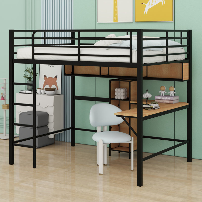 Lit mezzanine avec bureau en L et tablettes