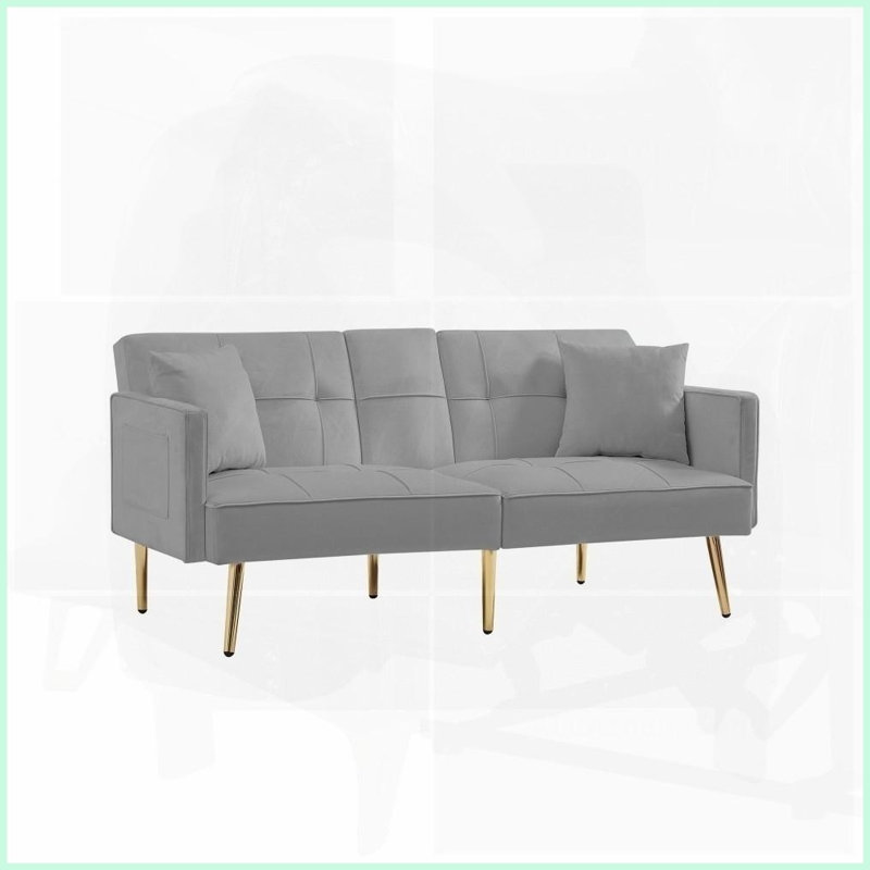 Canapé-lit en velours gris avec pieds en métal doré - convertible de luxe moderne pour le salon et amp; Studio