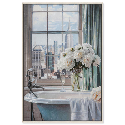Simple Bathroom in New York Canvas Glam Bathroom Art by Art Remedy