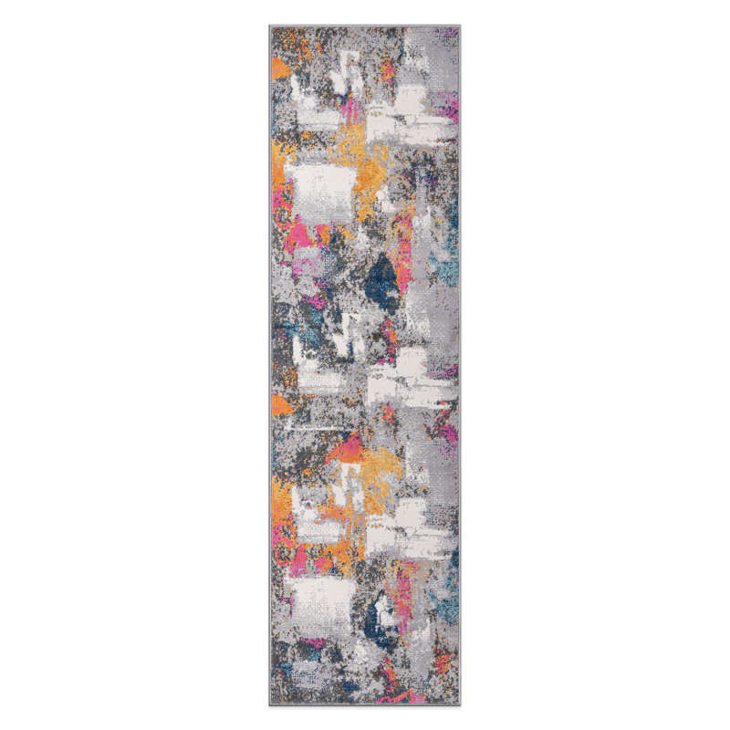 Deyshaun Abstract Yellow/Gray/Pink Area Rug, Runner 2' x 7'