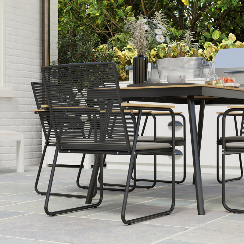 6 - Person Patio Dining Set with Rectangular Table , Cushions Included, Nature Wood Finish