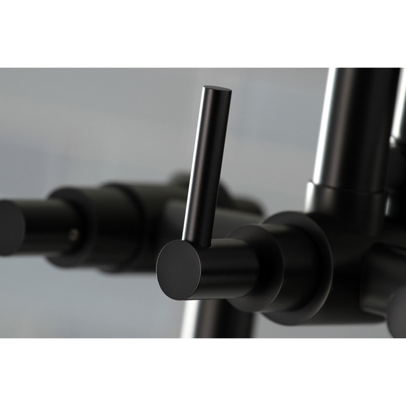 Kingston Brass Concord Three-Handle 2-Hole Deck Mount Clawfoot Tub Faucet with Hand Shower, Matte Black