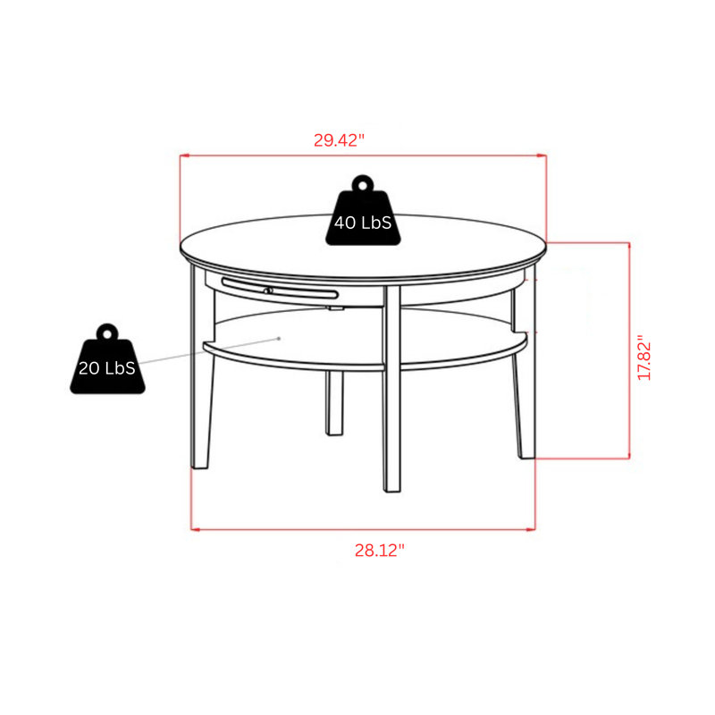 Table basse en bois massif Alanna avec tablette au fini espresso, H 17,82 po x l 29,42 po x P 28,12 po