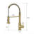Stylish Brushed Gold Kitchen Faucet with Pull Down Sprayer and 360° Swivel, Single Handle for Easy Control and Durability