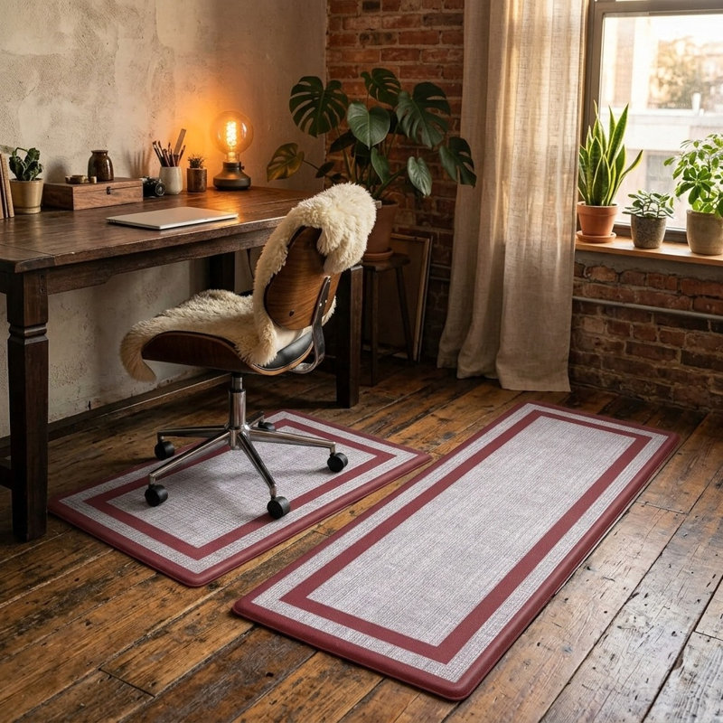 Ensemble de 2 tapis de cuisine rembourrés de 0,47 po d'épaisseur et antidérapants pour la cuisine, Red