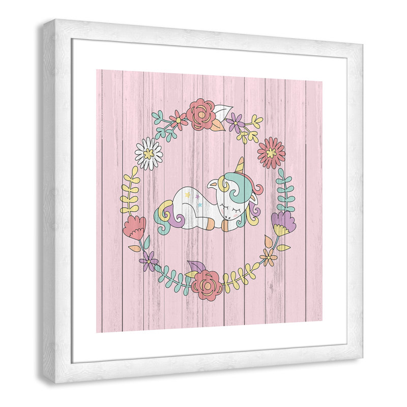 Décoration murale pour enfants, H 24,5 po x l 24,5 po x P 0,63 po, Encadré plat à grain de bois blanc