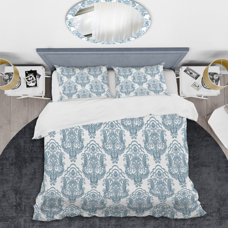 Blue/White Microfiber 3 Piece Duvet Cover Set, Queen Duvet Cover + 2 Standard Shams