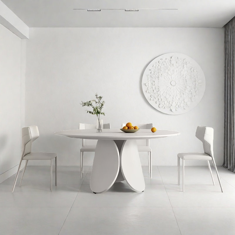 Table et chaise de salle à manger blanc pur de style minimaliste, H 29,5 po x L 53,1 po x l 53,1 po