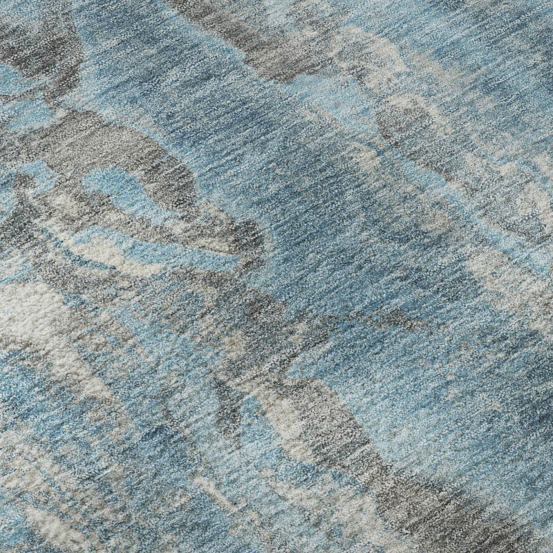 Premium Machine Washable Mayfield AMF2120 Abstract Rug, Denim, 8' Round
