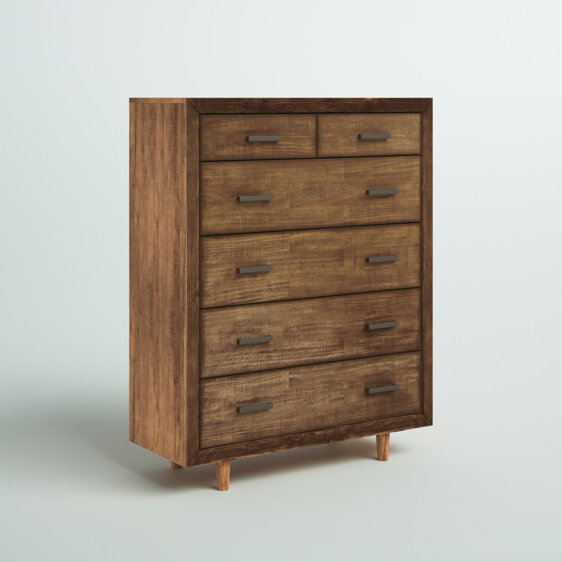 Commode en bois massif 6 tiroirs Peloquin, Brun teck