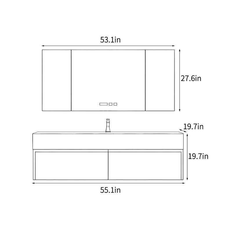 Armoire de salle de bain de style nordique minimaliste, H 19,7 po x l 55,1 po x P 19,7 po, Beige