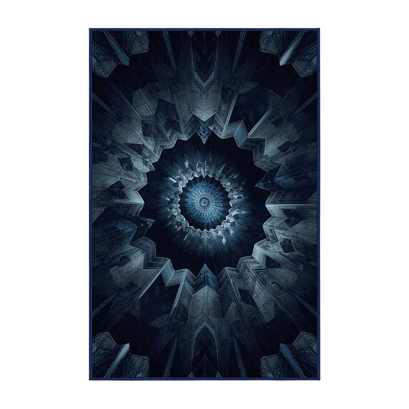 Tapis bleu moelleux moelleux Art Deco, 6 X 9