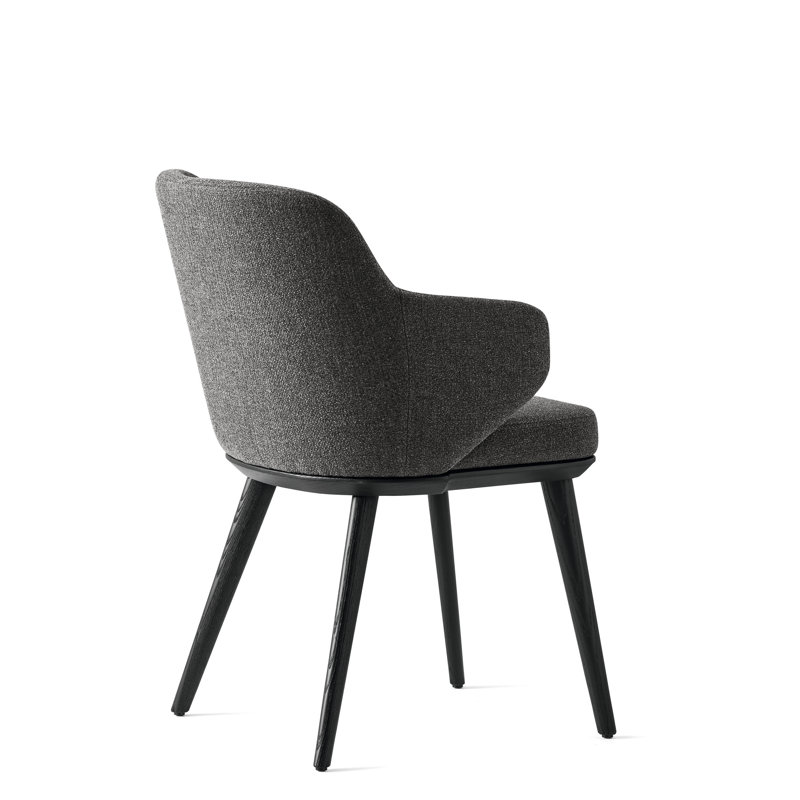 Foyer Upholstered Armchair with Wooden Base, Anouk Taupe, Matt Black