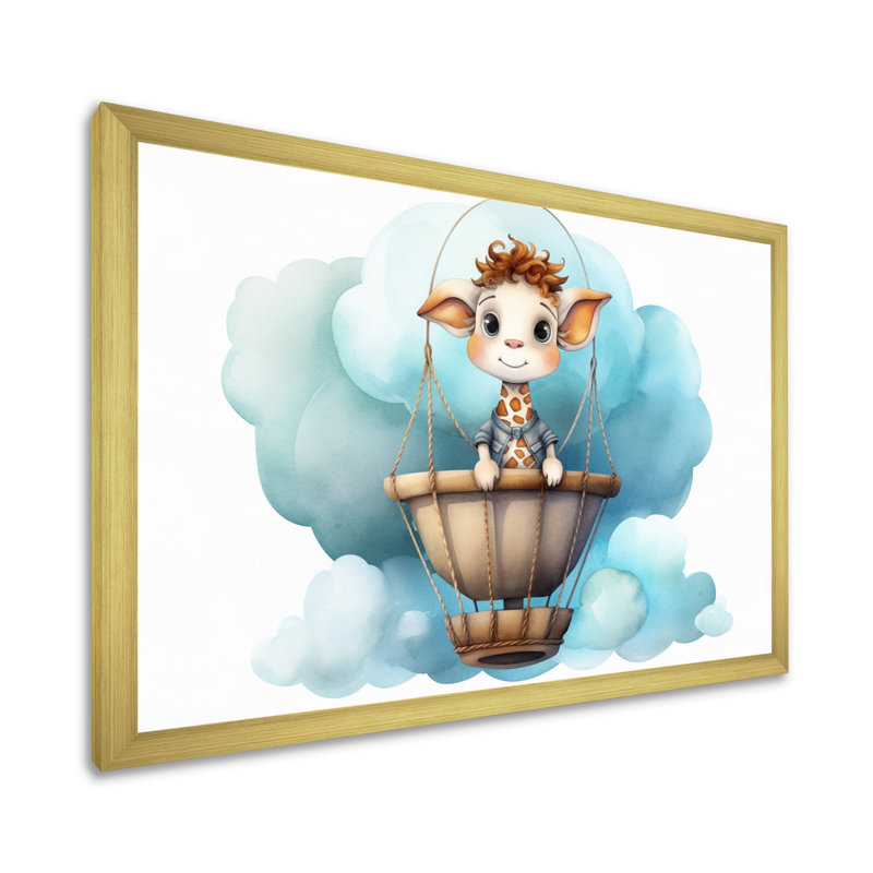 «Nursery Adorable Giraffe III», reproduction sur toile, Encadrement doré, H 12 po x l 20 po x P 1 po