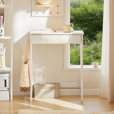 Petit bureau d'écriture blanc avec 1 tiroir et 2 crochets