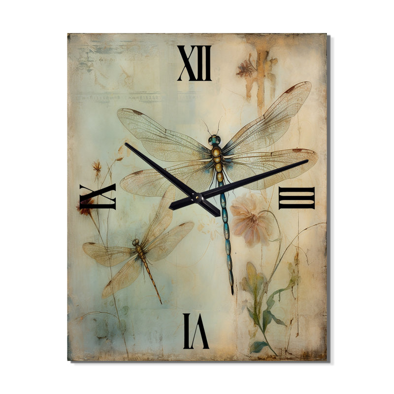 Horloge murale rétro avec libellule volant I - animaux, Grand