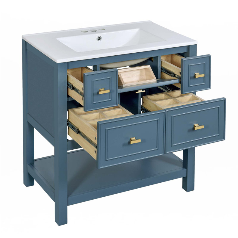 Meuble-lavabo 30 po avec lavabo en céramique, Bleu