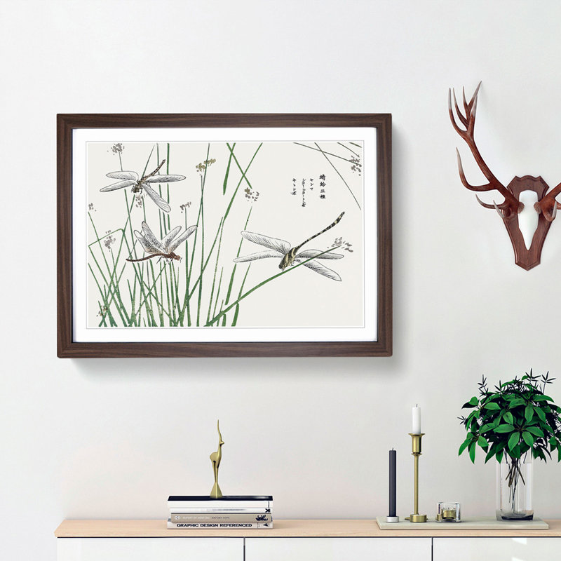 Dragonflies by Morimoto Toko - Picture Frame Painting Print, 36cm H x 48cm W x 2cm D, Walnut Framed