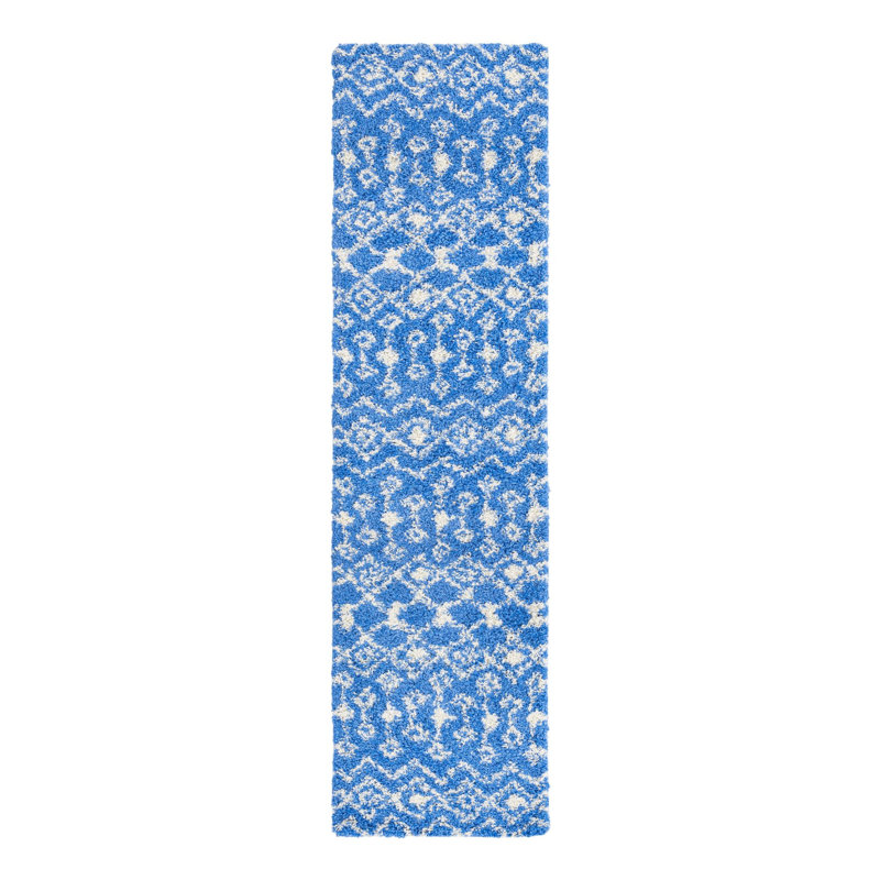 Griego Moroccan Trellis Shag Rug_Navy Blue, Runner 2'7" x 12'