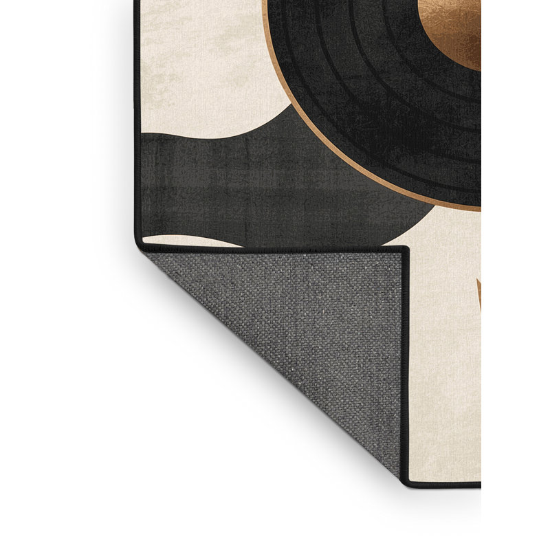 Soft Plush Dunmire Bronze Shield Spear Minimalist Area Rug in Beige – Black Binding, 7x9
