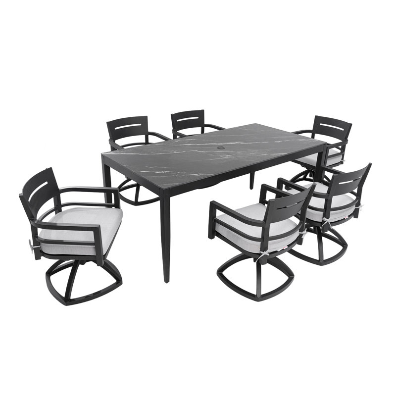 Ensemble repas d'extérieur 7 pièces Modern, Marbre noir