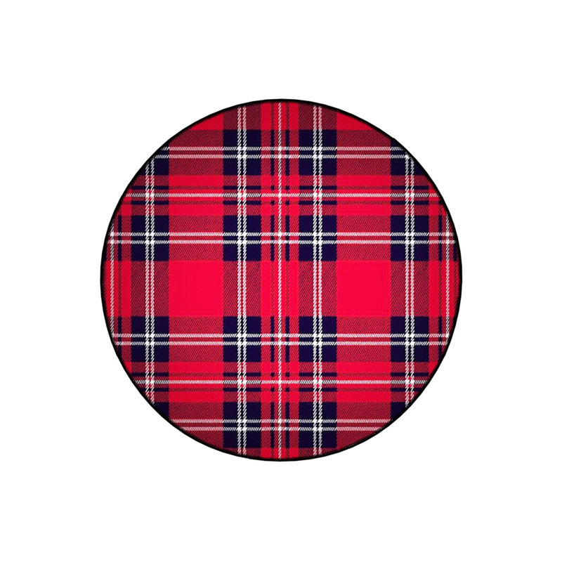 Red Black Plaid Patterned Woven Base Decorative Carpet, Round 2'8"