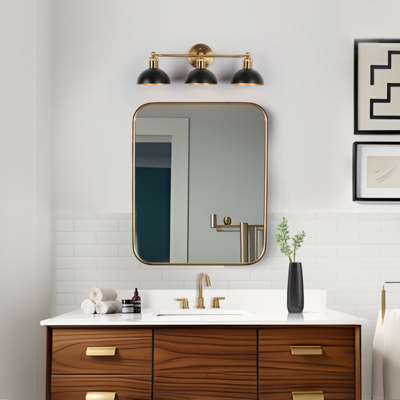 Mantasha 3-Light Dimmable Modern Black/Brass Vanity Light, Black/Gold