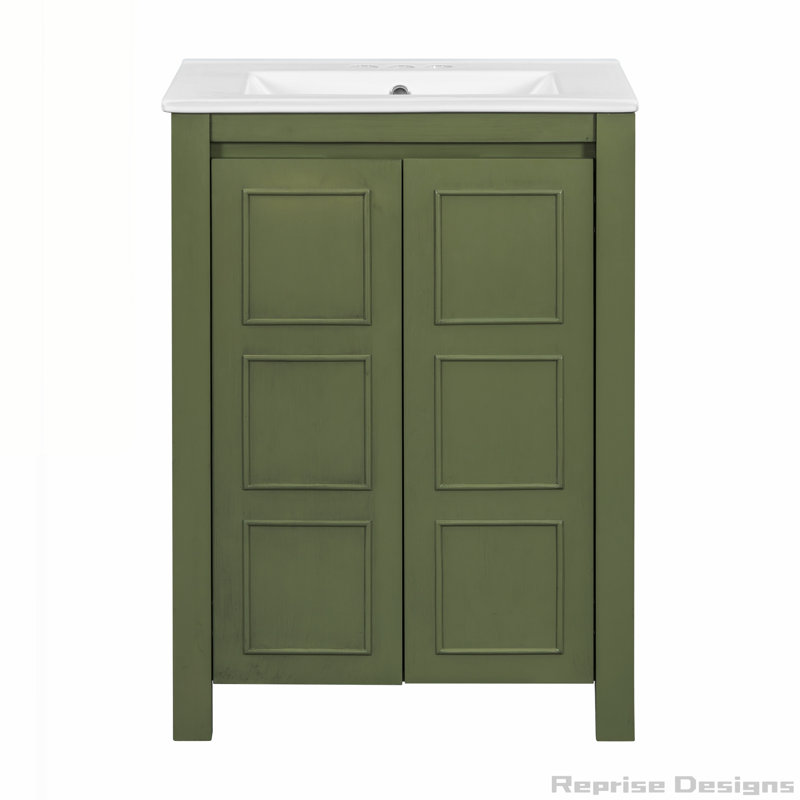 Petit meuble-lavabo 24 po avec lavabo en céramique, portes à fermeture douce, tablette réglable